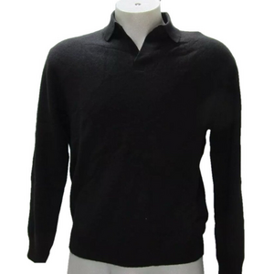 NEW NAADAM Mens Polo Sweater Black Lightweight Cashmere Long Sleeve Size S